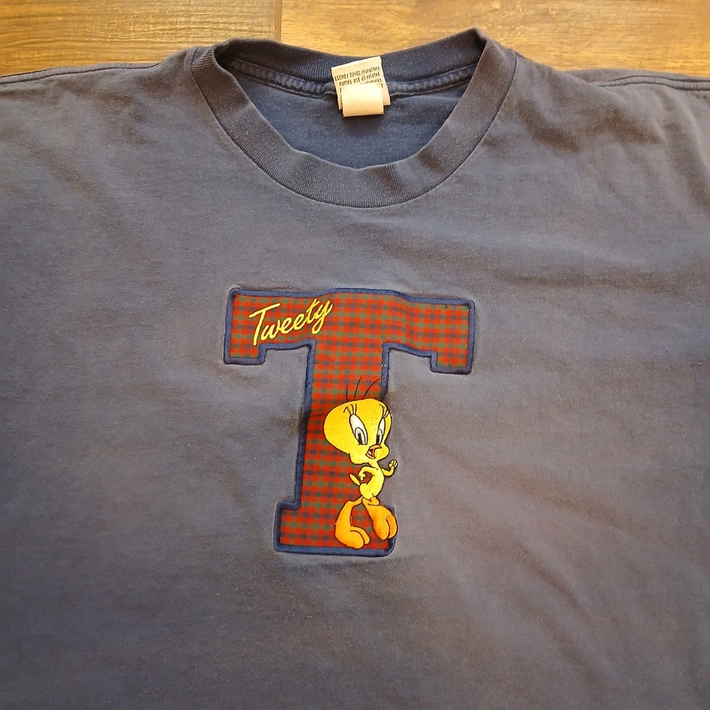 Vintage Tweety Bird Shirt Mens 22W/24W Blue Faded Fad Looney Tunes 90s USA